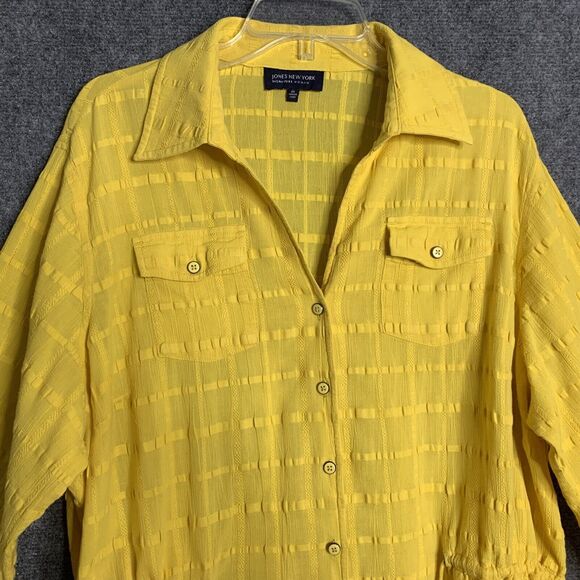 Jones New York Signature Women 2X Golden Yellow Shacket Button Up Corded Waist - Picture 2 of 14